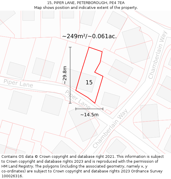 15, PIPER LANE, PETERBOROUGH, PE4 7EA: Plot and title map