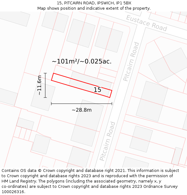 15, PITCAIRN ROAD, IPSWICH, IP1 5BX: Plot and title map