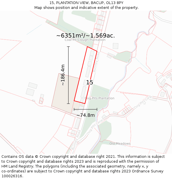 15, PLANTATION VIEW, BACUP, OL13 8PY: Plot and title map