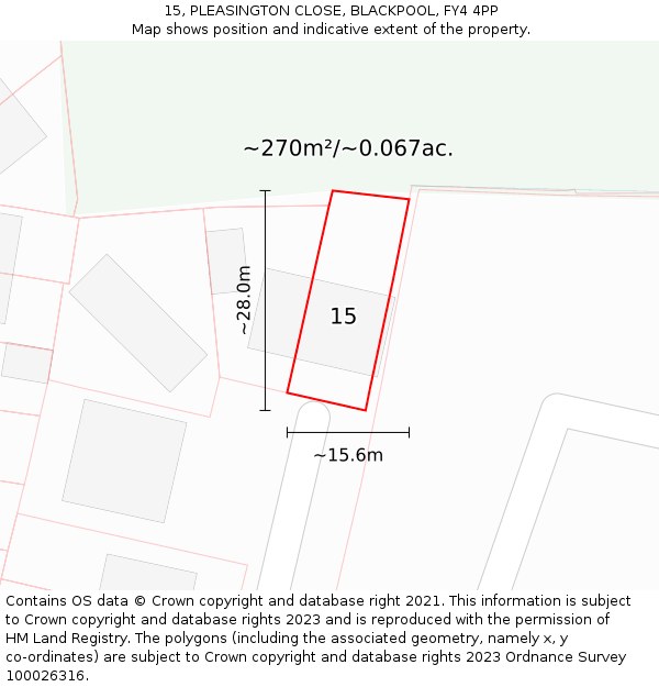 15, PLEASINGTON CLOSE, BLACKPOOL, FY4 4PP: Plot and title map