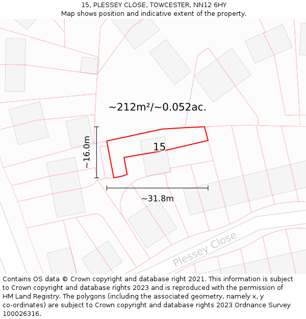 15, PLESSEY CLOSE, TOWCESTER, NN12 6HY: Plot and title map
