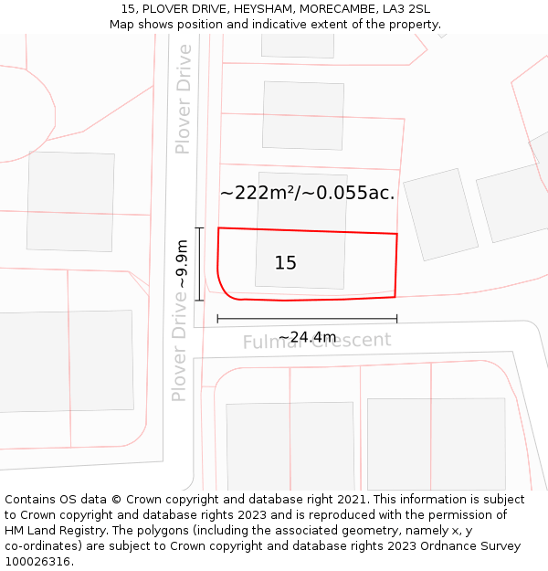 15, PLOVER DRIVE, HEYSHAM, MORECAMBE, LA3 2SL: Plot and title map