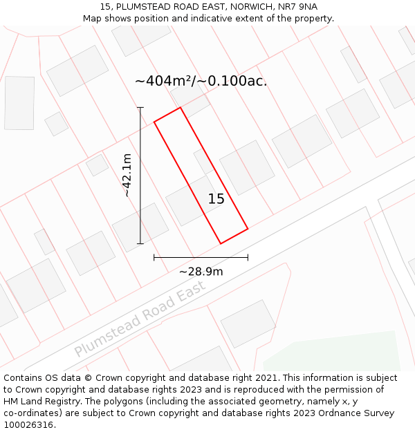 15, PLUMSTEAD ROAD EAST, NORWICH, NR7 9NA: Plot and title map