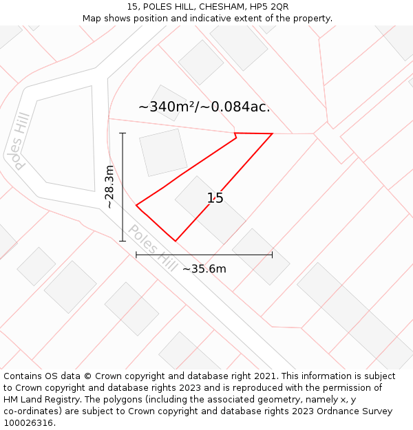 15, POLES HILL, CHESHAM, HP5 2QR: Plot and title map