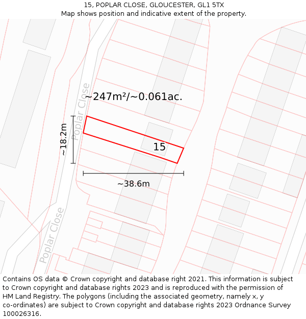 15, POPLAR CLOSE, GLOUCESTER, GL1 5TX: Plot and title map