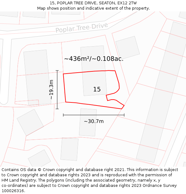 15, POPLAR TREE DRIVE, SEATON, EX12 2TW: Plot and title map