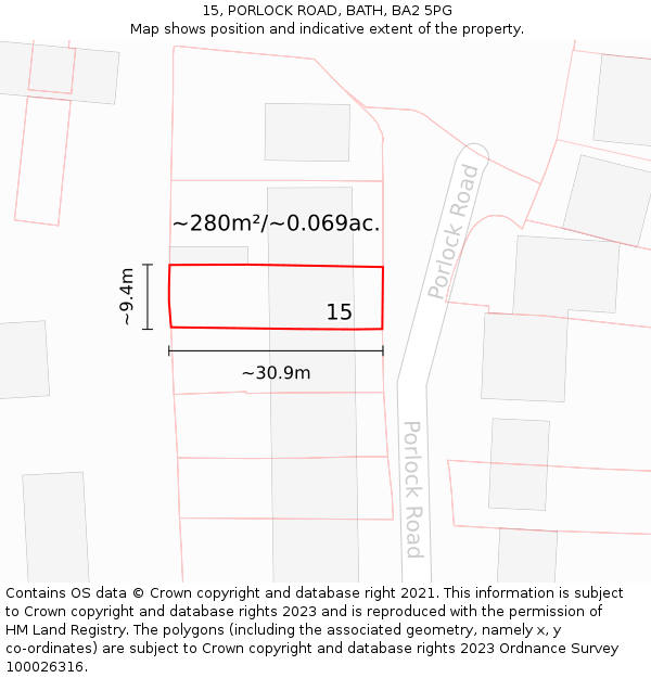 15, PORLOCK ROAD, BATH, BA2 5PG: Plot and title map