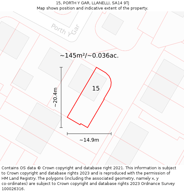 15, PORTH Y GAR, LLANELLI, SA14 9TJ: Plot and title map