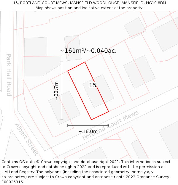 15, PORTLAND COURT MEWS, MANSFIELD WOODHOUSE, MANSFIELD, NG19 8BN: Plot and title map
