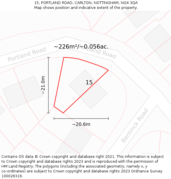 15, PORTLAND ROAD, CARLTON, NOTTINGHAM, NG4 3QA: Plot and title map