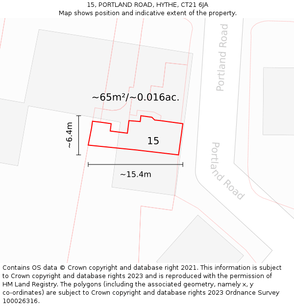 15, PORTLAND ROAD, HYTHE, CT21 6JA: Plot and title map