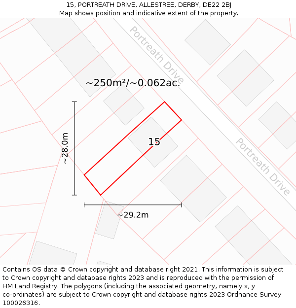 15, PORTREATH DRIVE, ALLESTREE, DERBY, DE22 2BJ: Plot and title map
