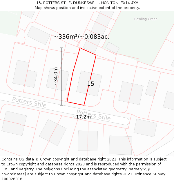 15, POTTERS STILE, DUNKESWELL, HONITON, EX14 4XA: Plot and title map
