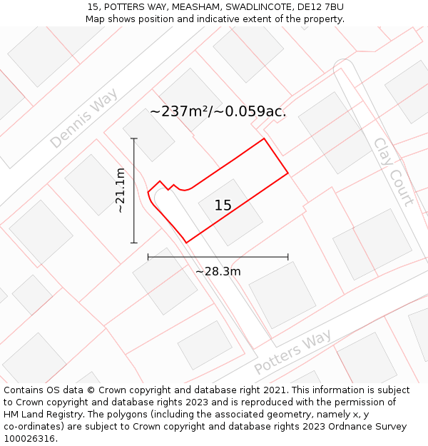 15, POTTERS WAY, MEASHAM, SWADLINCOTE, DE12 7BU: Plot and title map