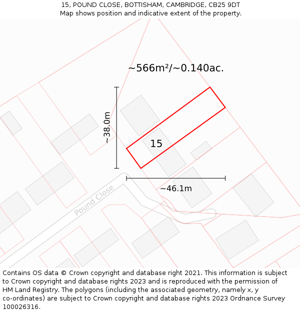 15, POUND CLOSE, BOTTISHAM, CAMBRIDGE, CB25 9DT: Plot and title map