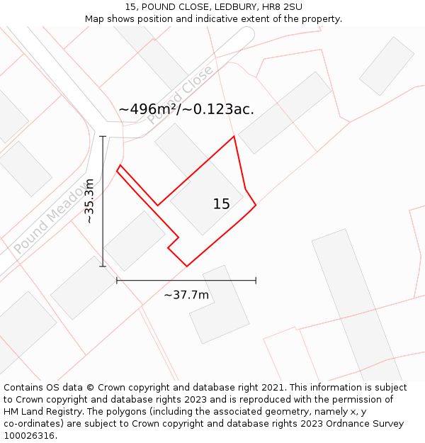 15, POUND CLOSE, LEDBURY, HR8 2SU: Plot and title map