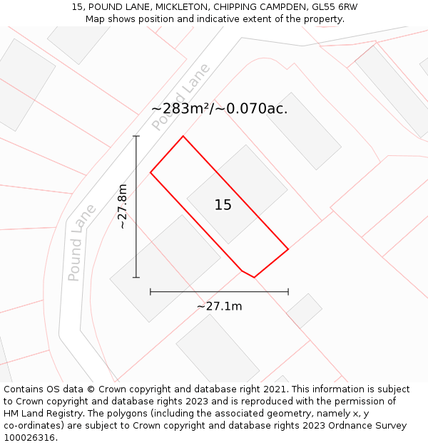 15, POUND LANE, MICKLETON, CHIPPING CAMPDEN, GL55 6RW: Plot and title map
