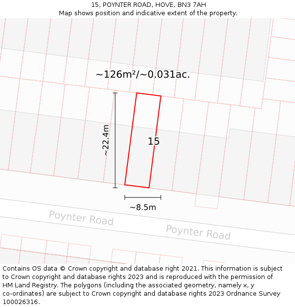 15, POYNTER ROAD, HOVE, BN3 7AH: Plot and title map