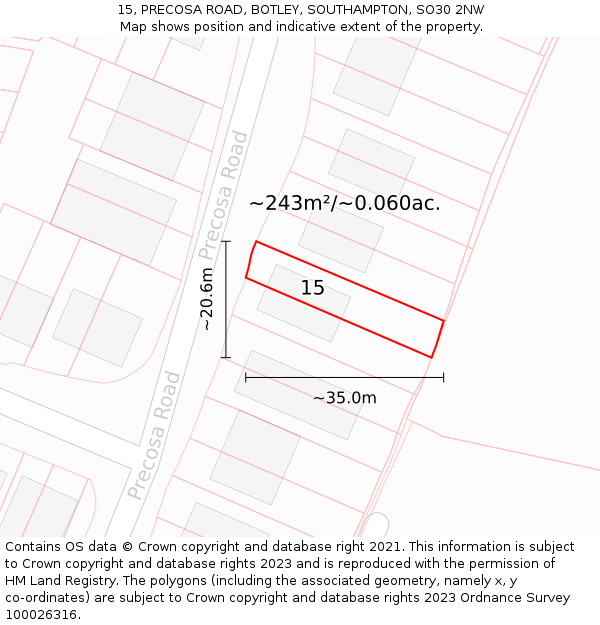 15, PRECOSA ROAD, BOTLEY, SOUTHAMPTON, SO30 2NW: Plot and title map