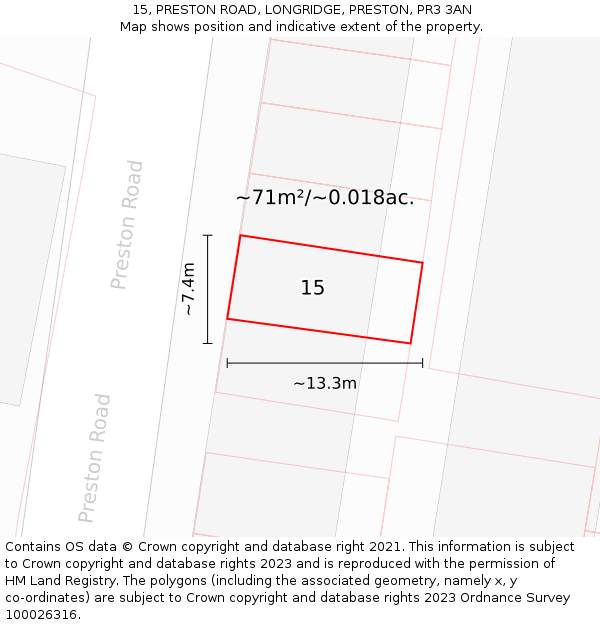 15, PRESTON ROAD, LONGRIDGE, PRESTON, PR3 3AN: Plot and title map