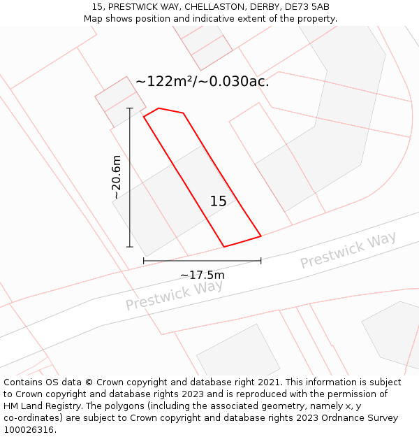 15, PRESTWICK WAY, CHELLASTON, DERBY, DE73 5AB: Plot and title map