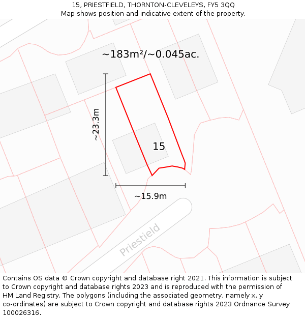 15, PRIESTFIELD, THORNTON-CLEVELEYS, FY5 3QQ: Plot and title map