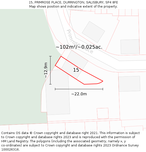 15, PRIMROSE PLACE, DURRINGTON, SALISBURY, SP4 8FE: Plot and title map