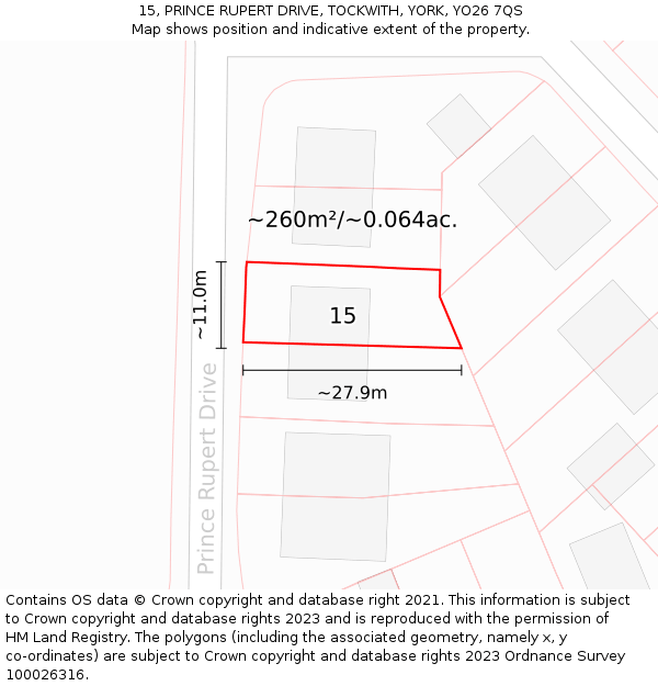 15, PRINCE RUPERT DRIVE, TOCKWITH, YORK, YO26 7QS: Plot and title map