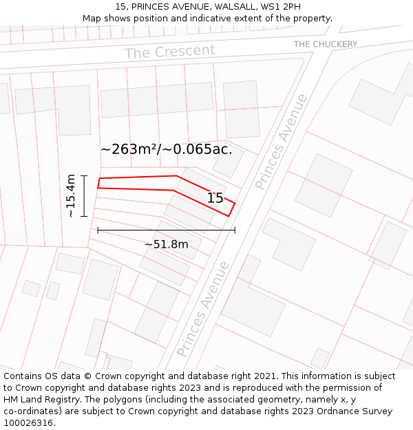 15, PRINCES AVENUE, WALSALL, WS1 2PH: Plot and title map
