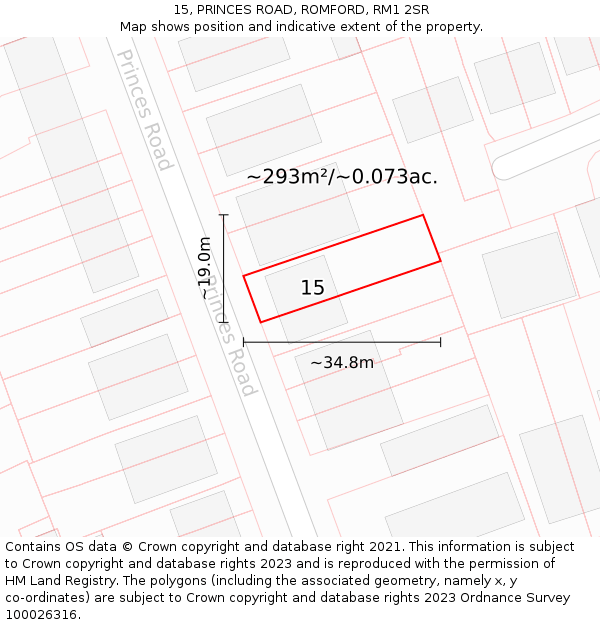 15, PRINCES ROAD, ROMFORD, RM1 2SR: Plot and title map