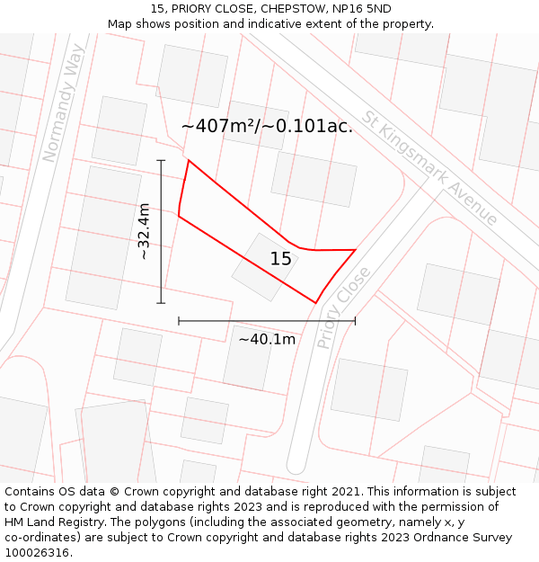 15, PRIORY CLOSE, CHEPSTOW, NP16 5ND: Plot and title map