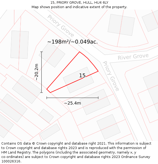 15, PRIORY GROVE, HULL, HU4 6LY: Plot and title map