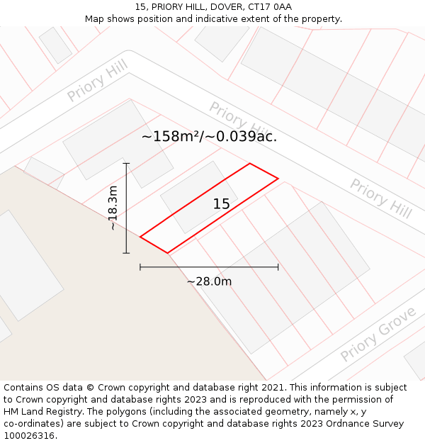 15, PRIORY HILL, DOVER, CT17 0AA: Plot and title map