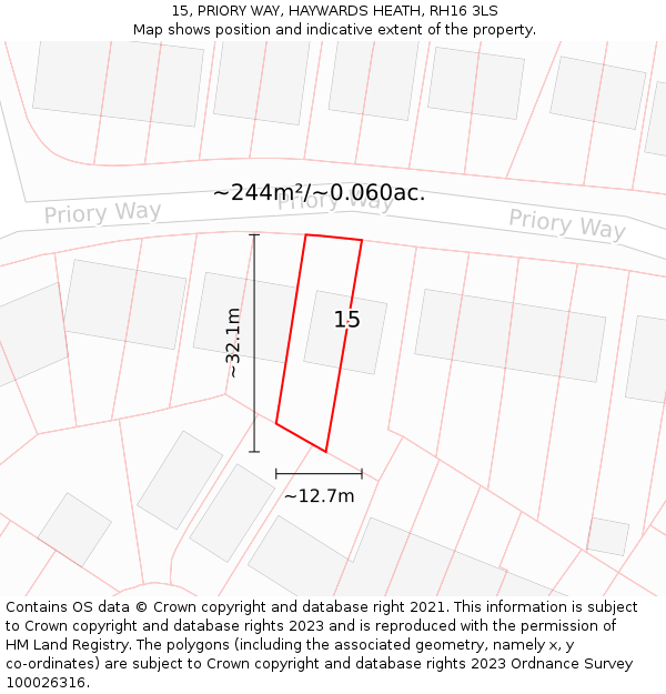 15, PRIORY WAY, HAYWARDS HEATH, RH16 3LS: Plot and title map