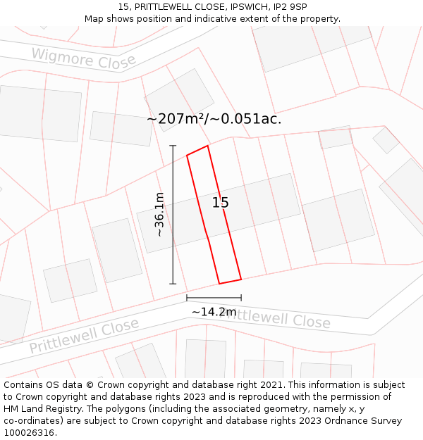 15, PRITTLEWELL CLOSE, IPSWICH, IP2 9SP: Plot and title map