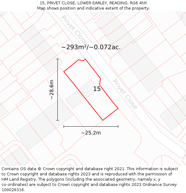 15, PRIVET CLOSE, LOWER EARLEY, READING, RG6 4NY: Plot and title map