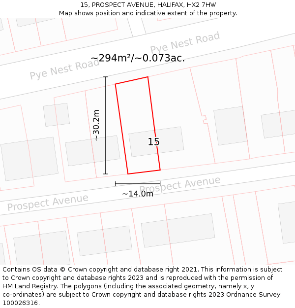 15, PROSPECT AVENUE, HALIFAX, HX2 7HW: Plot and title map