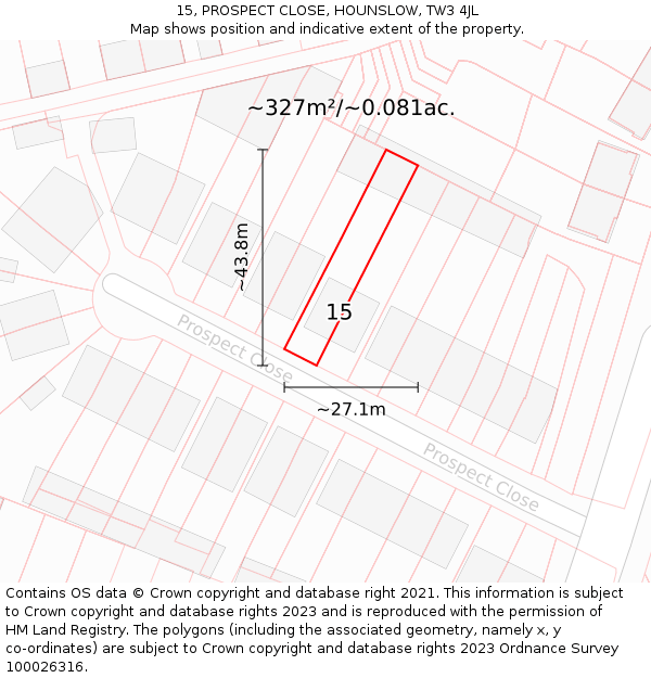 15, PROSPECT CLOSE, HOUNSLOW, TW3 4JL: Plot and title map
