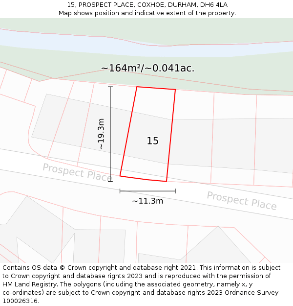 15, PROSPECT PLACE, COXHOE, DURHAM, DH6 4LA: Plot and title map