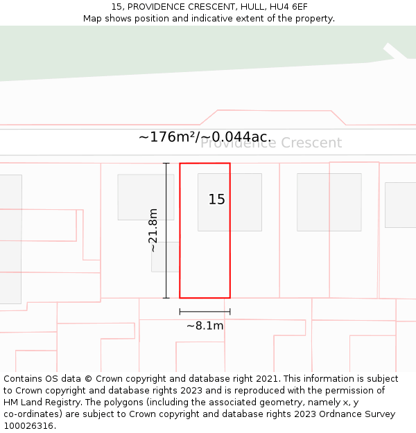 15, PROVIDENCE CRESCENT, HULL, HU4 6EF: Plot and title map