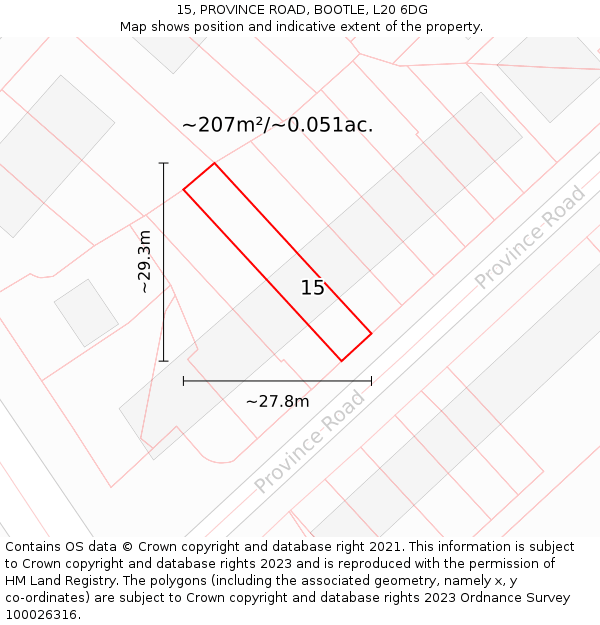 15, PROVINCE ROAD, BOOTLE, L20 6DG: Plot and title map