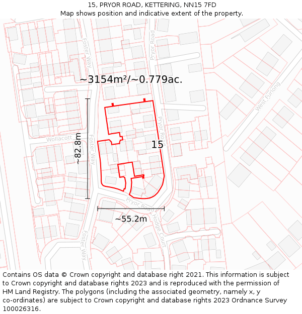 15, PRYOR ROAD, KETTERING, NN15 7FD: Plot and title map