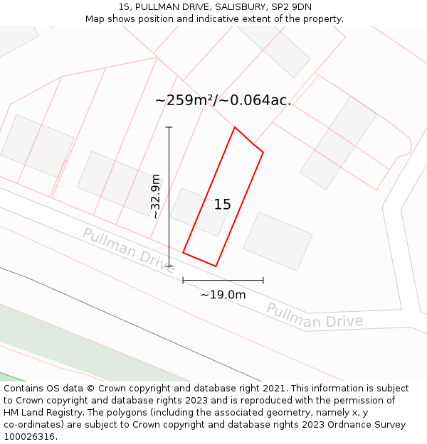 15, PULLMAN DRIVE, SALISBURY, SP2 9DN: Plot and title map