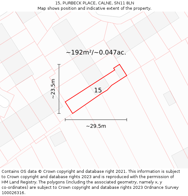 15, PURBECK PLACE, CALNE, SN11 8LN: Plot and title map