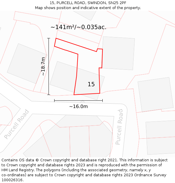 15, PURCELL ROAD, SWINDON, SN25 2PF: Plot and title map