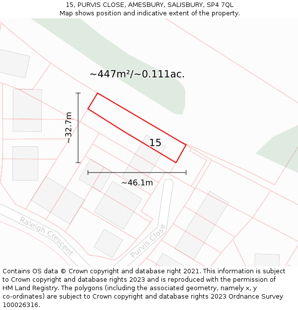 15, PURVIS CLOSE, AMESBURY, SALISBURY, SP4 7QL: Plot and title map