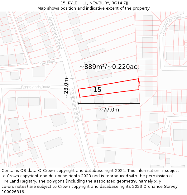 15, PYLE HILL, NEWBURY, RG14 7JJ: Plot and title map