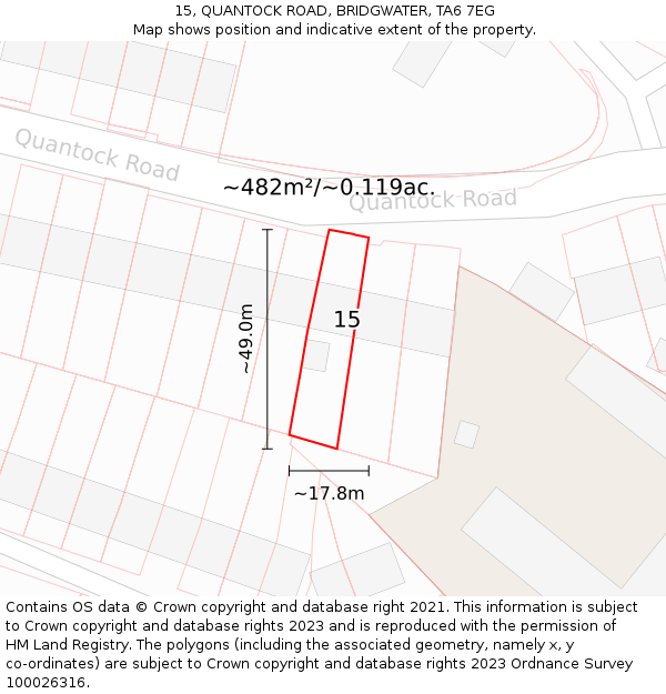 15, QUANTOCK ROAD, BRIDGWATER, TA6 7EG: Plot and title map