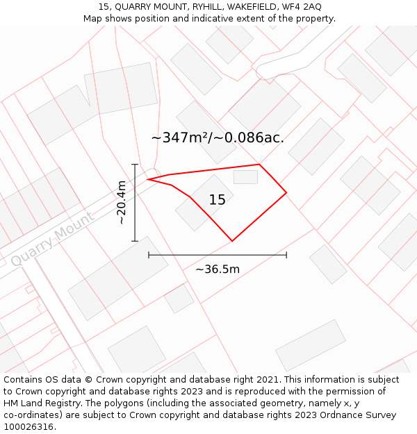 15, QUARRY MOUNT, RYHILL, WAKEFIELD, WF4 2AQ: Plot and title map