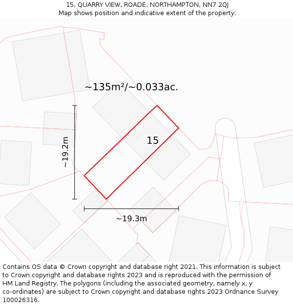 15, QUARRY VIEW, ROADE, NORTHAMPTON, NN7 2QJ: Plot and title map